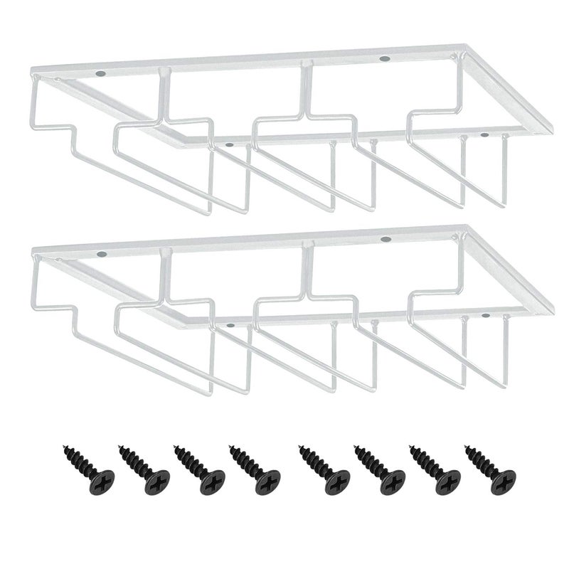 MOCOUM Wine Glasses Rack Under Cabinet Stemware Rack, Wine Glass Hanger Rack Wire Wine Glass Holder Storage Hanger for Cabinet Kitchen Bar (White, 3 Rows 2 Pack) - Image 1
